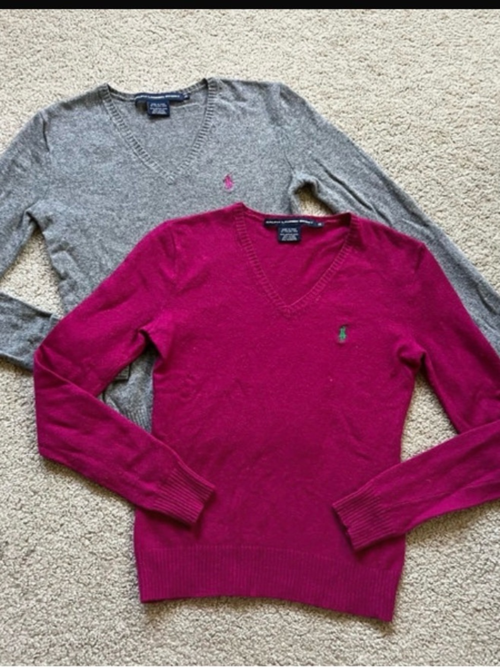 Ralph Lauren woman V-Neck Sweater in Magenta and Gray size XS